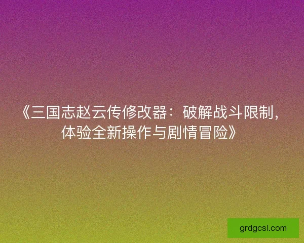 《三国志赵云传修改器：破解战斗限制，体验全新操作与剧情冒险》