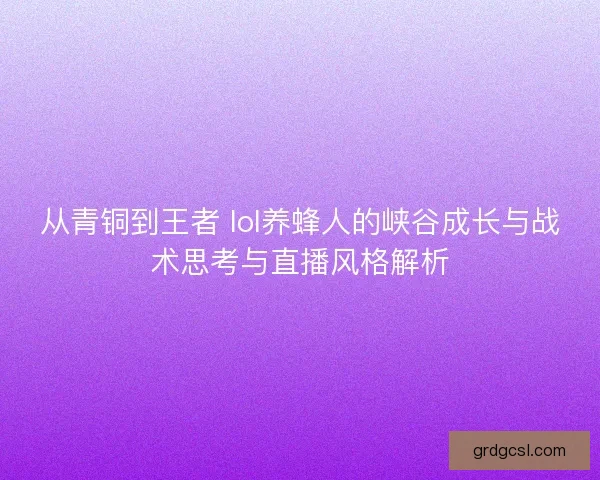 从青铜到王者 lol养蜂人的峡谷成长与战术思考与直播风格解析