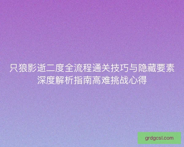 只狼影逝二度全流程通关技巧与隐藏要素深度解析指南高难挑战心得 只狼影逝二度全流程通关技巧与隐藏要素深度解析指南高难挑战心得